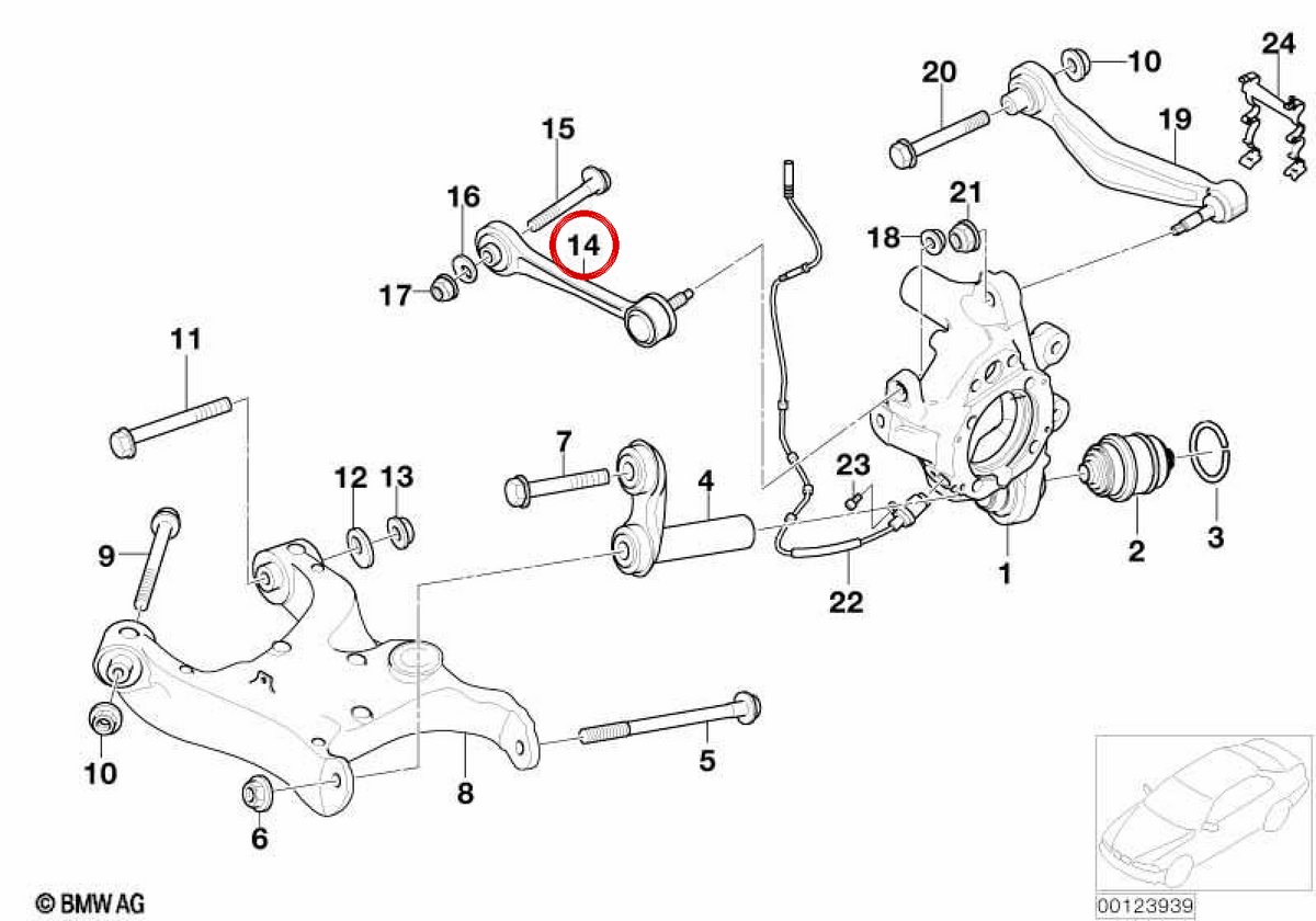 Rechte Aufhängungsarm mit OEM Laptula 3332283772 für BMW E60, E61, E63, E64. Original BMW.