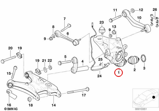 Junta traseira esquerda OEM 33326757319 para BMW E39. BMW genuíno.