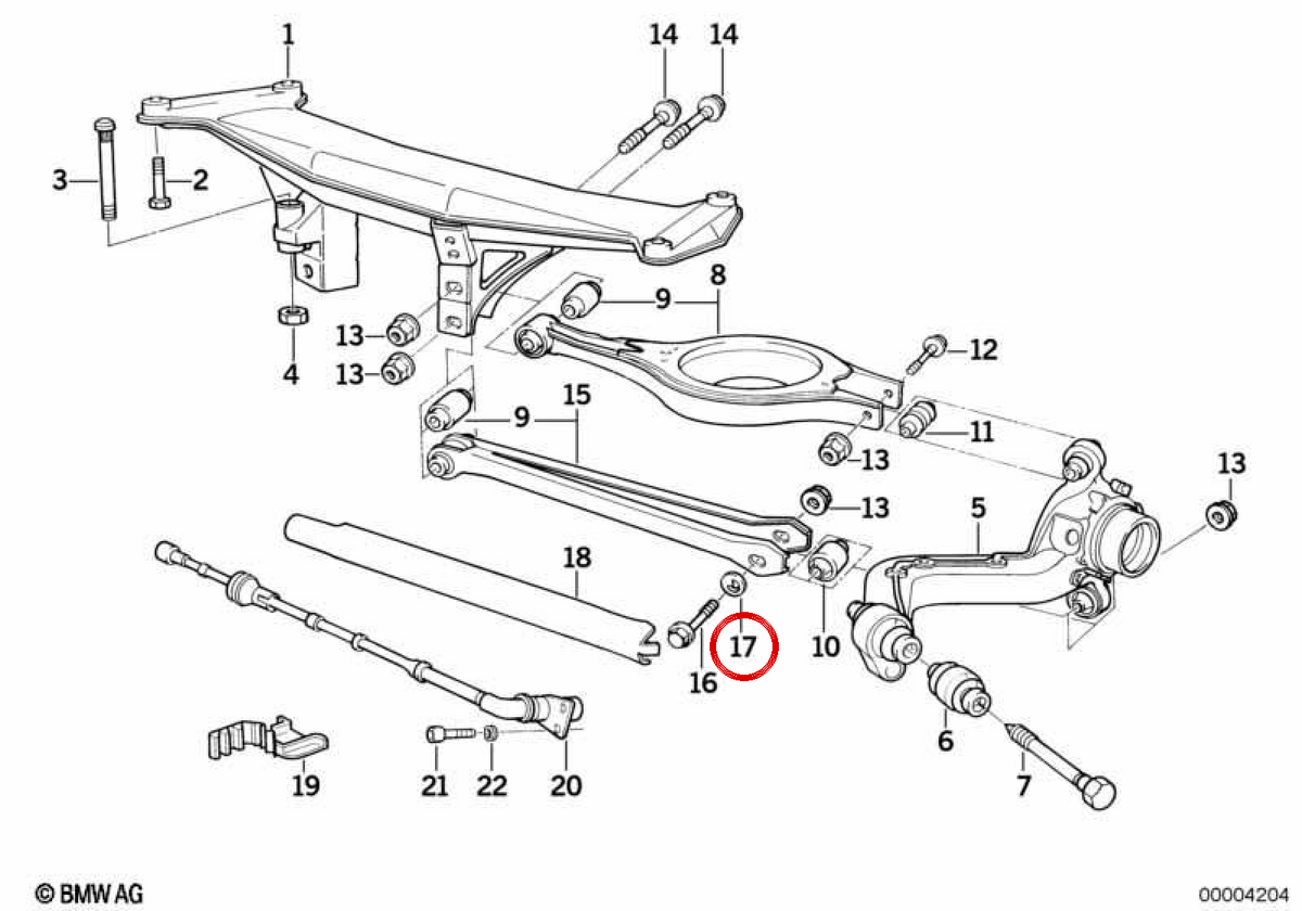 Rondella eccentrica posteriore OEM 33326760363 per BMW E36, E46, Z1. BMW originale.