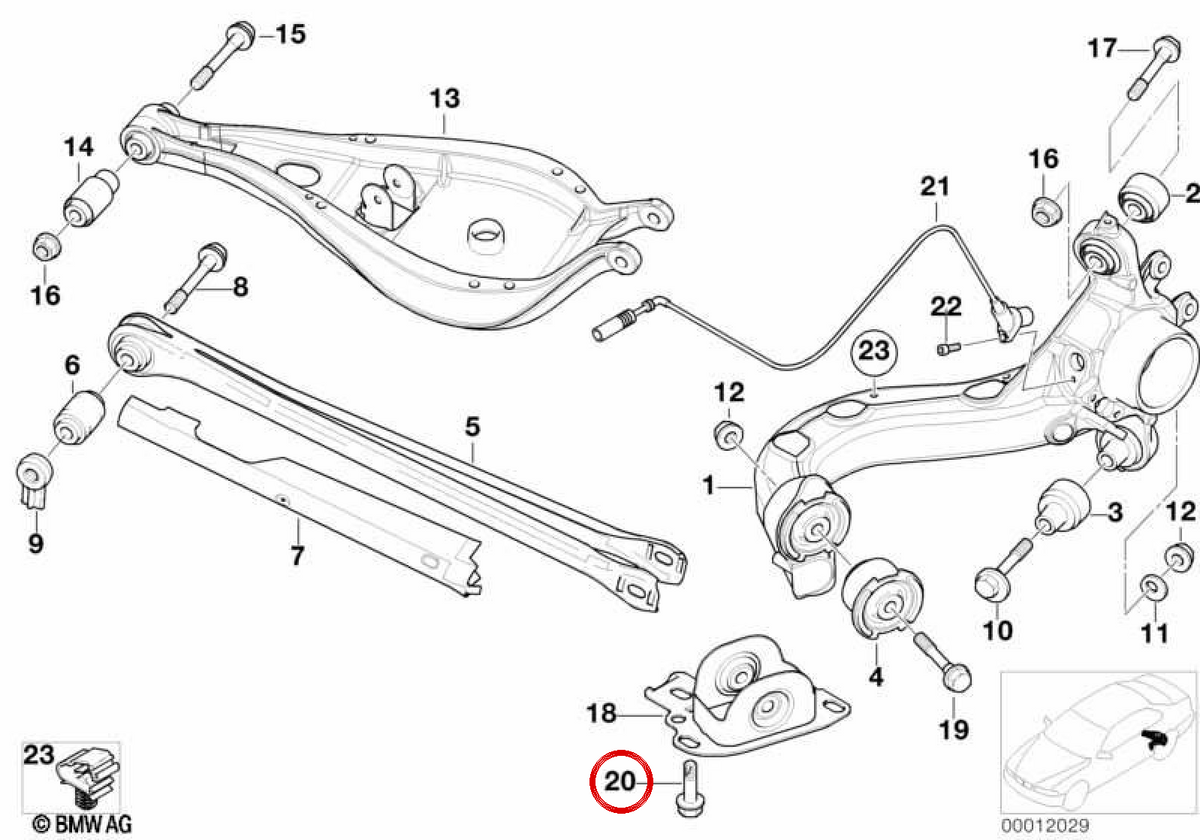Tornillo de fijación OEM 33326760386 para BMW E36, E46, E83, E85, E86, E89. Original BMW.