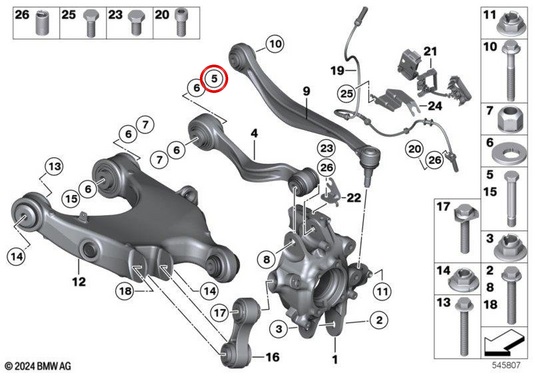 Vis excentrique OEM 33326788398 pour BMW {E36, E46, E60, E61, E85, E86, X3 E83, Z4 E85, Z4 E86}. Pièces de suspension arrière. BMW d'origine.
