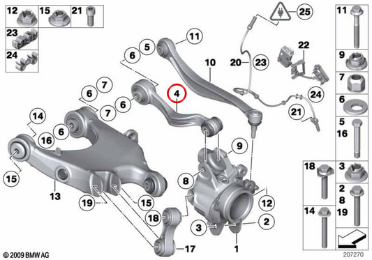 Arms di sospensione sinistra OEM 33326788467 per BMW E81, E82, E87, E88, E90, E91, E92, E93. BMW originale.
