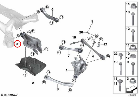 Heck -Herbstarm mit Silentblock OEM 33326886448 für BMW G42, G20, G21, G22, G23, G26, G29. Original Suspension Stück BMW.