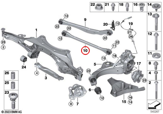 Brazo de suspensión inferior para BMW X1 U11, U12 (OEM 33326894276). Original BMW