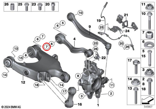 OEM de porca hexagonal traseira 33328856458 para BMW 7 G73 Series (11/2021 - 02/2025). BMW original.