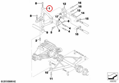 OM 33332483319 Supporto del braccio posteriore per BMW E81, E82, E87, E88, E90, E91, E92, E93. BMW originale.