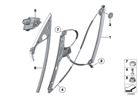 Motor del elevalunas derecho OEM 67627207008 para BMW F07 (todos los modelos compatibles: 520d, 528i, 530d, etc.). Recambio original BMW.