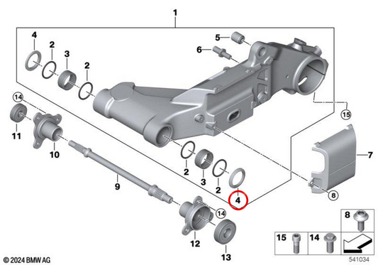 Anello di tenuta OEM 33357914155 per moto BMW CE 02 (D07N, O2B1) con motore I46. BMW Motorrad originale.
