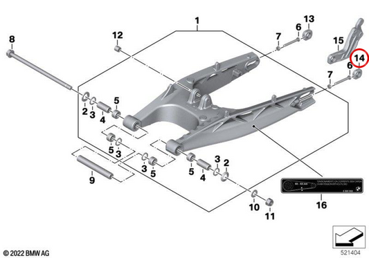 Pieza deslizante izquierda de basculante OEM 33358554129 para motos BMW G 310 GS K02 y G 310 R K03. Original BMW Motorrad.