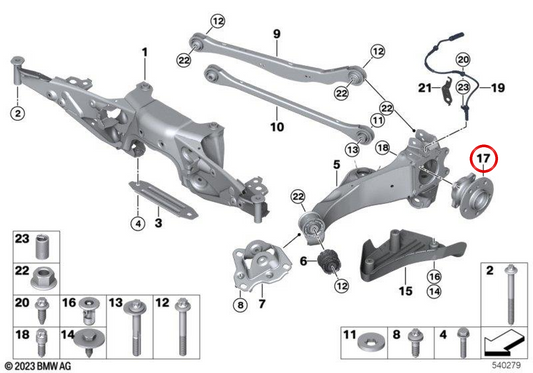 Radbuchse mit Lager OEM 33406891924 für BMW F40, F52, F44, F45, F46, F48, F49, F39 und Mini F55, F56, F57, F54, F60. Original BMW und Mini.