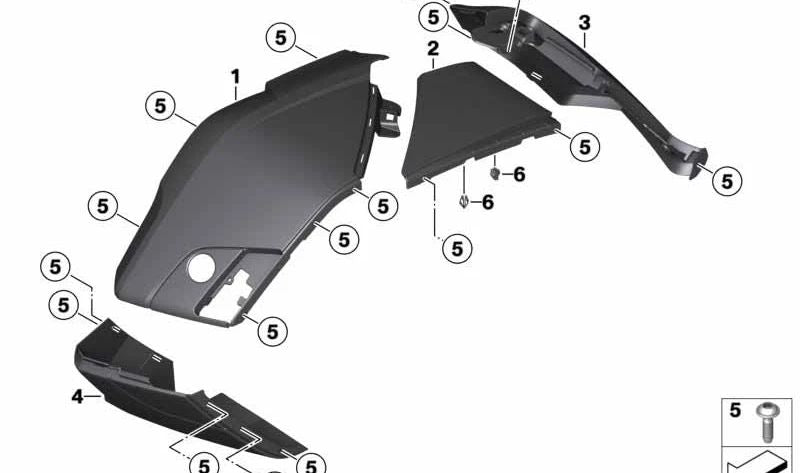 Panel protector base maleta trasera derecha OEM 46548557724 para motos BMW K 1600 Bagger K61 (2017-2025). Original BMW Motorrad.