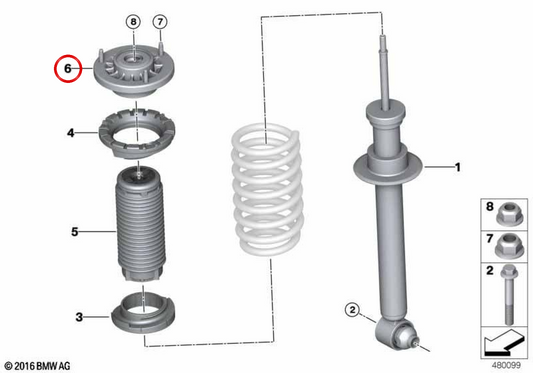 OEM shock absorber support 33505A63533 for BMW G60. Original BMW.