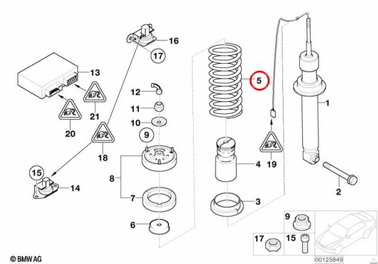 Primavera di sospensione posteriore OEM 33506774404 per BMW E81, E87, E90, E91. BMW originale.