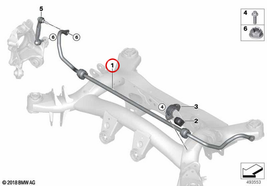 Barre de stabilisation arrière OEM 33506881580 pour BMW G42, G20, G22. BMW d'origine.