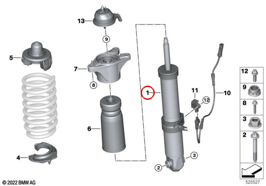 Assorbitore di shock posteriore con EDC OEM 33508091379 per BMW G80, G82. BMW originale.