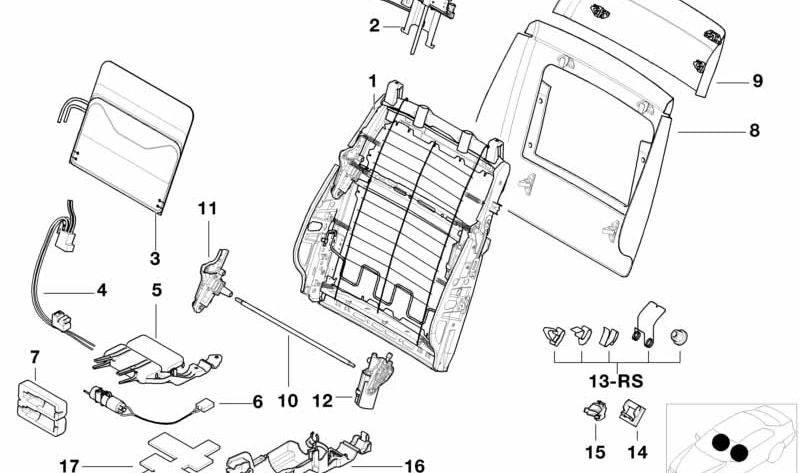 Estructura del respaldo del asiento OEM 52108200321 para BMW E39, E38. Original BMW.