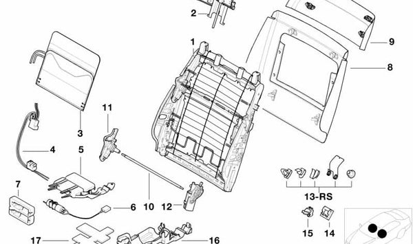 Estructura del respaldo del asiento OEM 52108200321 para BMW E39, E38. Original BMW.