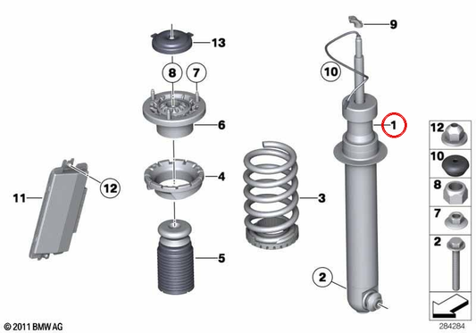 Amortiguador trasero OEM 33522284669 para BMW F12, F12N. Original BMW.