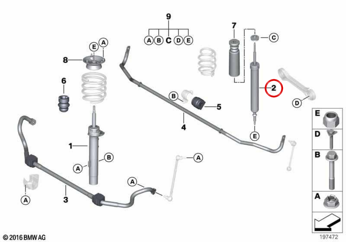 OEM rear shock absorber 33526772925 for BMW E91, E92, E93. Original BMW.