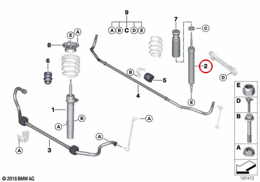 OEM rear shock absorber 33526772925 for BMW E91, E92, E93. Original BMW.