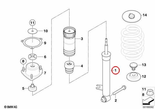 Left rear shock OEM 33526788511 for BMW E70, E71. Original BMW.