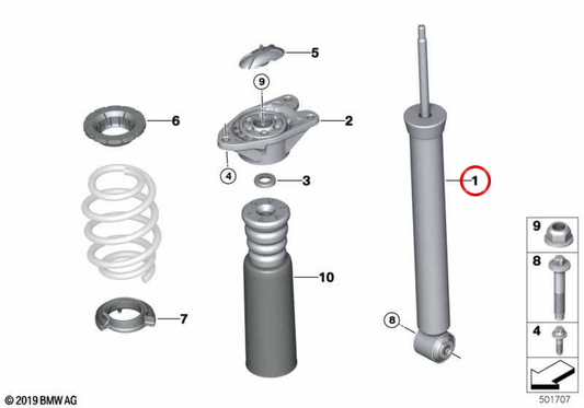 Amortiguador trasero OEM 33526888140 para MINI F56 Cooper SE, F56 BEV LCI, F57 Cabrio Cooper SE… y más. Original MINI.