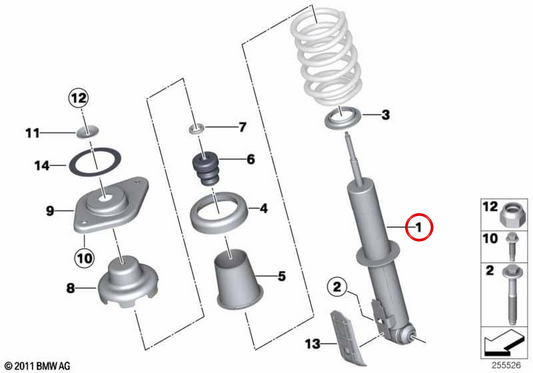 Muelle-amortiguador trasero izquierdo OEM 33529807017 para MINI Countryman R60, Paceman R61. Original MINI.