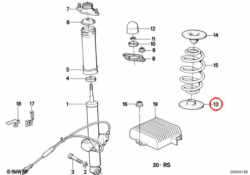 Supporto a molla posteriore da 5 mm 33531136385 per BMW E30, E36, E46, E83, Z3, E85, E86, E89. BMW originale.