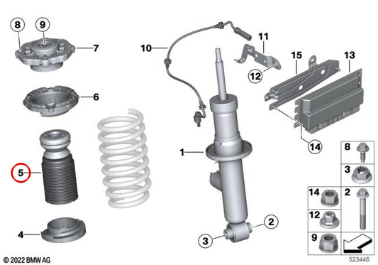 Tope de suspensión trasero con tubo de protección OEM 33536871818 para BMW G01, G02. Original BMW.
