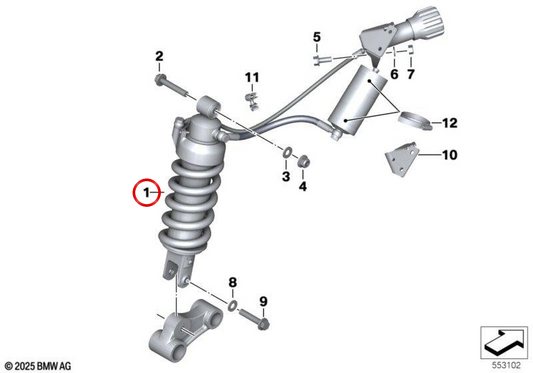 Stoßdämpferfeder hinten OEM 33537728377 für BMW F650GS Dakar, G650GS Sertão Motorräder. Original BMW Motorrad.