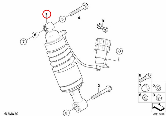 Ressort d'amortisseur arrière OEM 33537729297 pour motos BMW R 1200 RT, R 900 RT. BMW Motorrad d'origine.