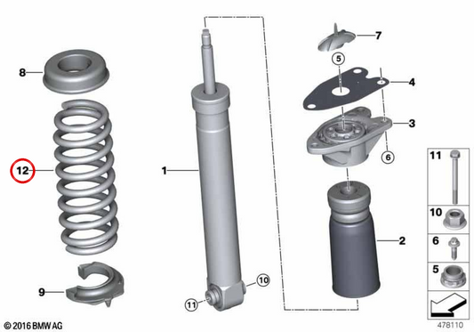 Printemps à suspension arrière OEM 33537847712 pour BMW F83. BMW d'origine.