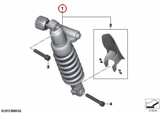 OEM Heck -Stoßdämpfer 33548522980 für BMW Motorrad R1200GS, R1200GS -Abenteuer (K25), R1200RT (K26), R1200R (K27). Originaler BMW Motorrad.