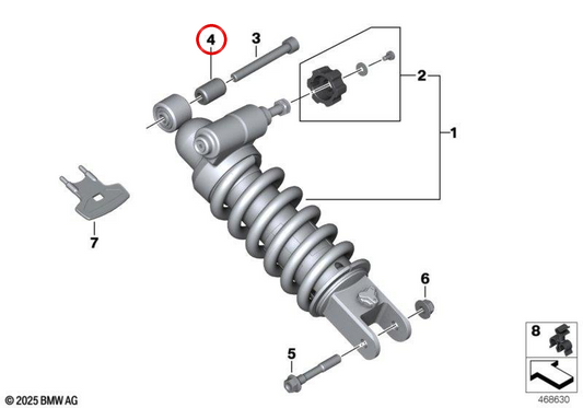 Boccola sospensione posteriore OEM 33548550146 per BMW Motorrad F 800 R, F 800 S, F 800 ST, F 800 GT. BMW Motorrad originale.