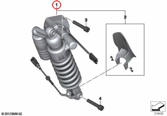 Amortiguador trasero ESA OEM 33548563287 para motos BMW R1200GS, R1250GS, R1200GS Adventure, R1250GS Adventure. Original BMW Motorrad.