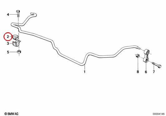 Supporto in gomma barra stabilizzatrice posteriore Ø20 mm OEM 33552227240 per BMW M3 E36 e M5 E34. Originale BMW