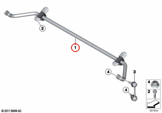 Barra dello stabilizzatore posteriore OEM 33552284512 per BMW F12, F13. BMW originale.