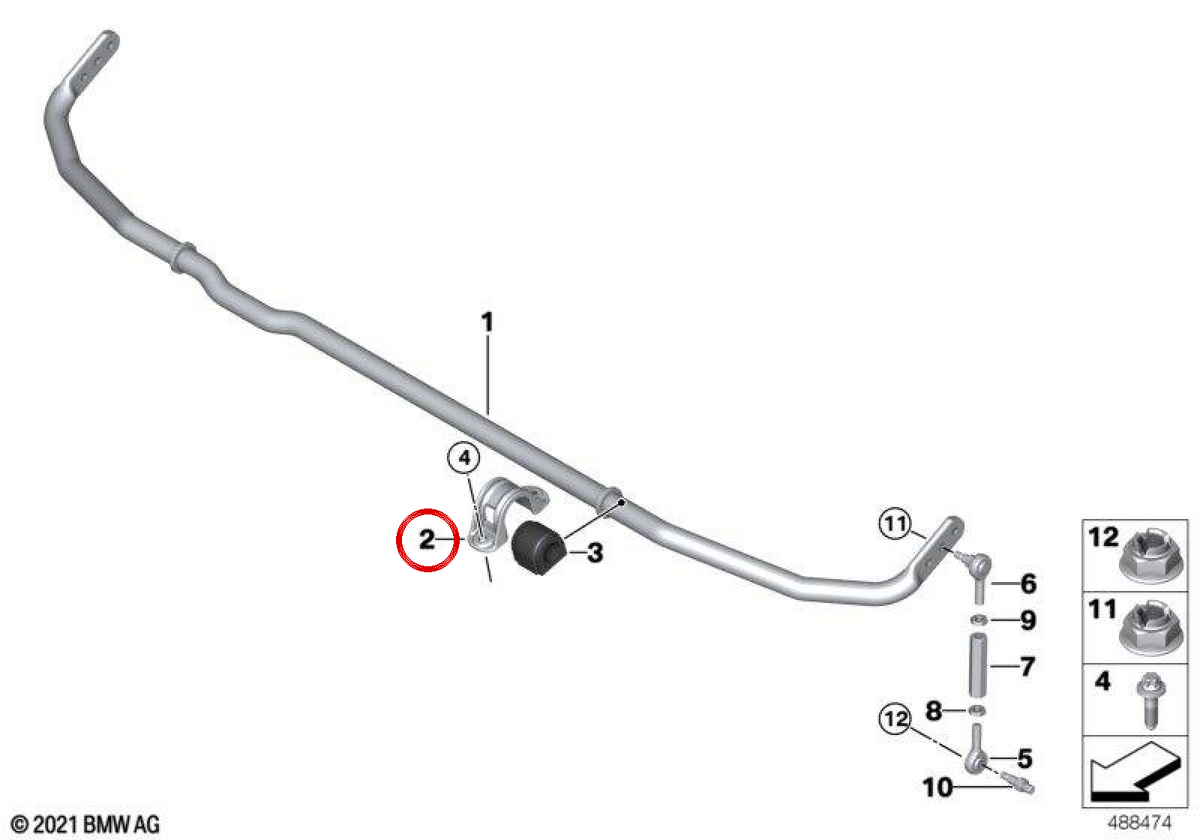 Supporto stabilizzatore OEM 33552284619 per BMW E46. BMW originale.