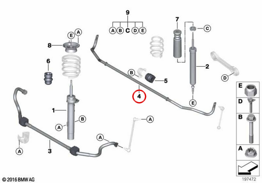 Barra stabilizzatore posteriore OEM 33556764423 per BMW E81, E82, E87, E88, E90, E91, E92, E93. BMW originale.