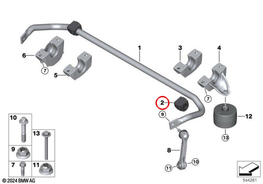 Suporte de borracha estabilizadora OEM 33556875400 para BMW G38. BMW genuíno.
