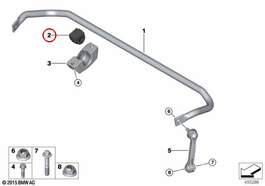 Rubber support for OEM stabilizer 33556889559 for BMW G05, G18, G06. Original BMW.