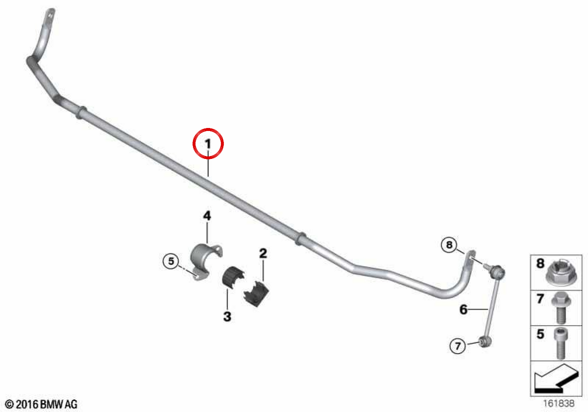 OEM Heckstabilisatorstange 33557845522 für BMW E82, E88, E90, E91, E92, E93. Original BMW.