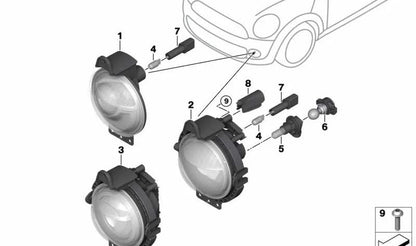 Tulipa de faro delantero (parachoques) OEM 63177381725 para MINI R57, R58, R59. Compatible con modelos Cooper, Cooper D, Cooper S automáticos y manuales. Original MINI.