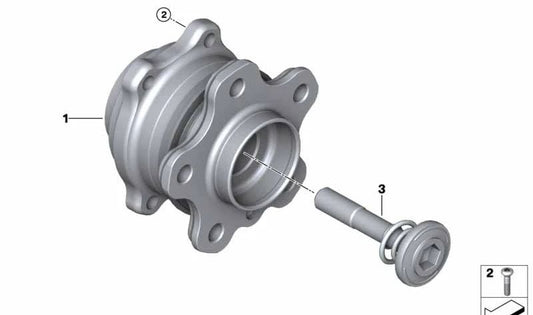 Buje de rueda trasero con rodamiento OEM 33406890073 para BMW G05 (X5) y G06 (X6). Compatible con versiones M50i, 40d, M60i xDrive, xDrive30d y xDrive40i. Original BMW.