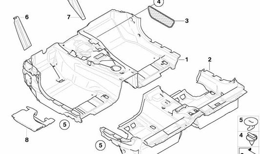 Alfombrilla suelo delantera derecha OEM 51477900687 para BMW E63, E64. Original BMW.