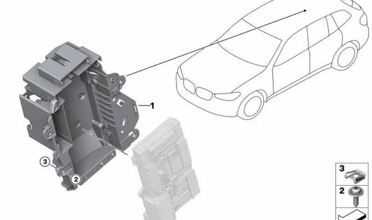 Soporte electrónico maletero OEM 61356842403 para BMW X4 F98 (M Competition) y G02 (M40d). Compatible con modelos automáticos y manuales desde 2019 hasta 2025. Original BMW.
