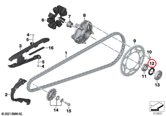 Olio di fermo (Shoilmerring) OEM 33818378799 per BMW Motorrad F 750 GS, F 850 ​​GS, F 900 GS, F 900 R, F 900 XR, M 1000 R. Misure 58x40x8. BMW MOTORAD originale.