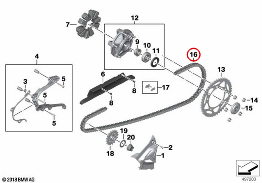 Corrente de resistência OEM 33819444386 para motocicletas BMW S 1000 XR, M 1000 XR. Originais BMW Motorrad.