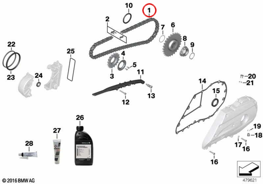 Chaîne d'entraînement OEM 33838544675 pour motos BMW C 600 Sport, C 650 Sport, C 650 GT. BMW Motorrad d'origine.