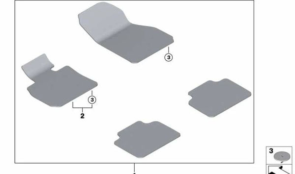 Alfombrilla lado conductor en color antracita OEM 51477444889 para MINI F60 {Cooper, Cooper ALL4} de 2016 a 2024. Original MINI.